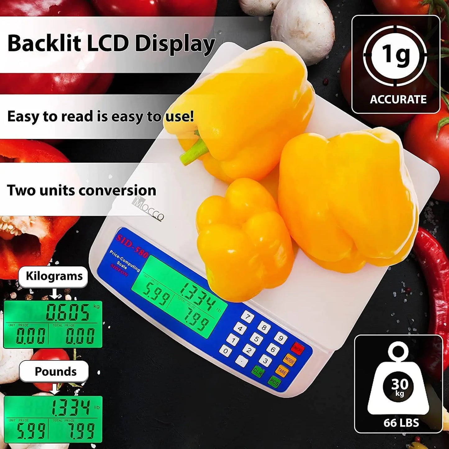 Electronic Computing Scale LCD Digital Commercial Food Produce Scales 30kg x 1g