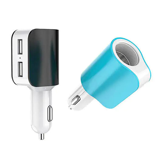 Twin Ports 3 In 1 USB Car Charger Black and White